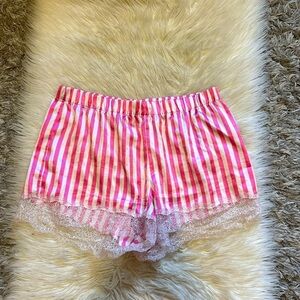 Pink & White Striped Shorts with Lace Trim